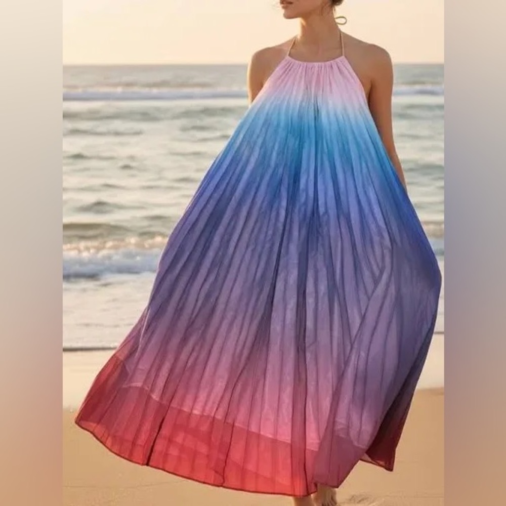 Aura Ombre Halter Maxi Dress in Blue-Purple-Pink